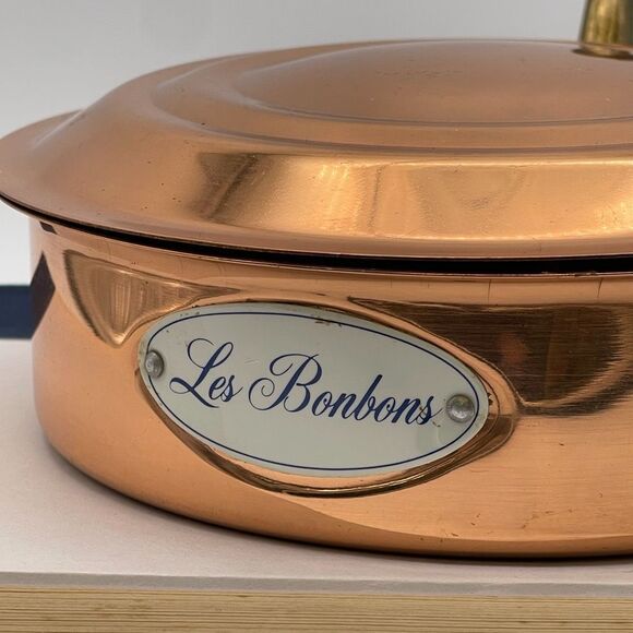TELEFLORA Silent Butler Copper Les Bonbons Wood Handle Hinged Lid Crumb Catcher - Picture 2 of 14